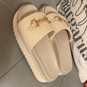 TOP Moda Women's Cream Woven Slide Sandals